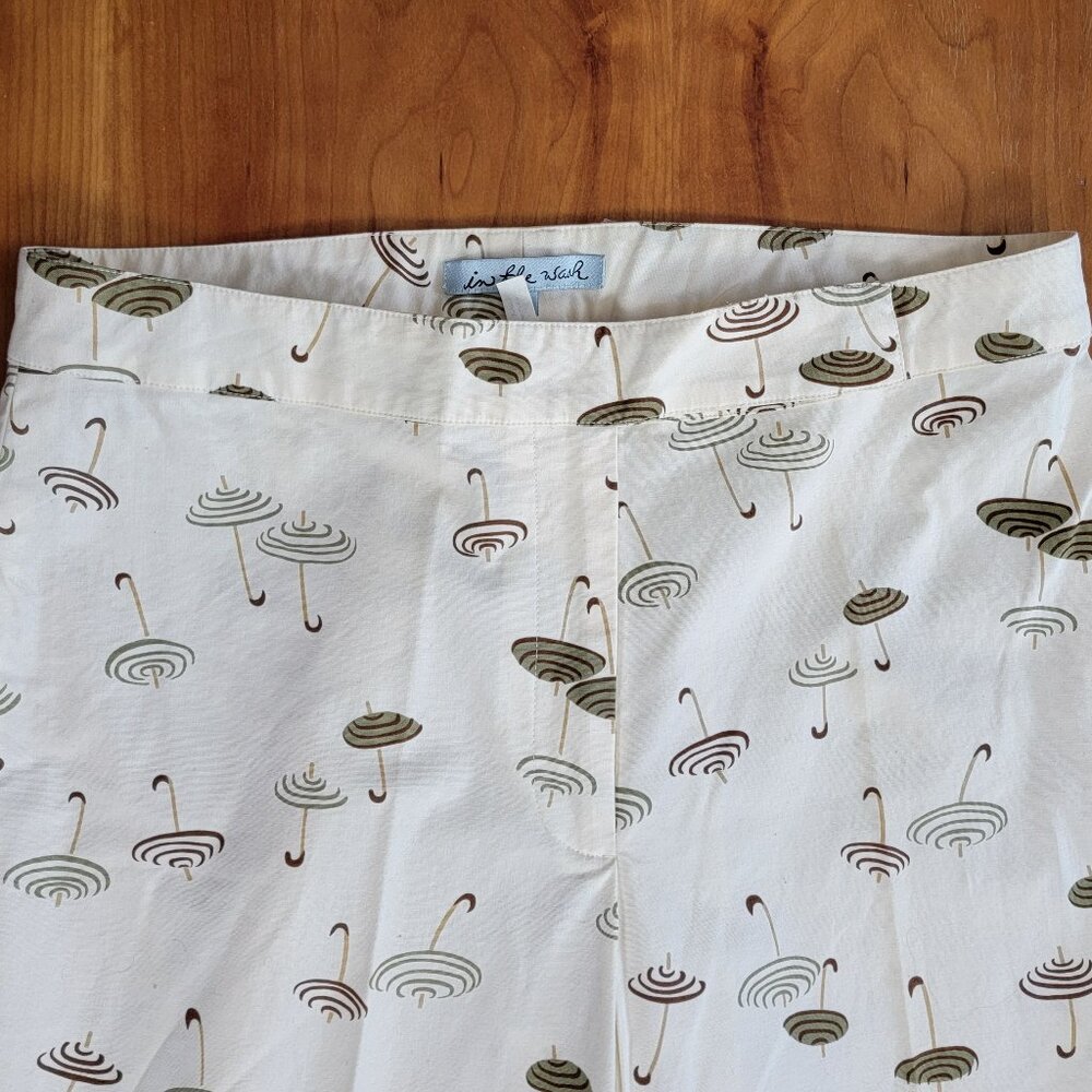 In The Wash Brand Ivory Retro Cotton Crop Pants with Umbrella Print - 6 - Picture 5 of 7